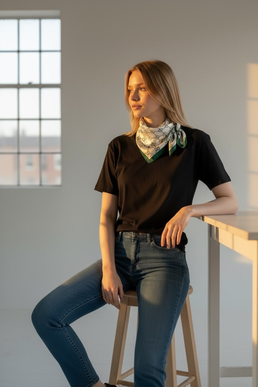 Emerald Monogram Square Scarf