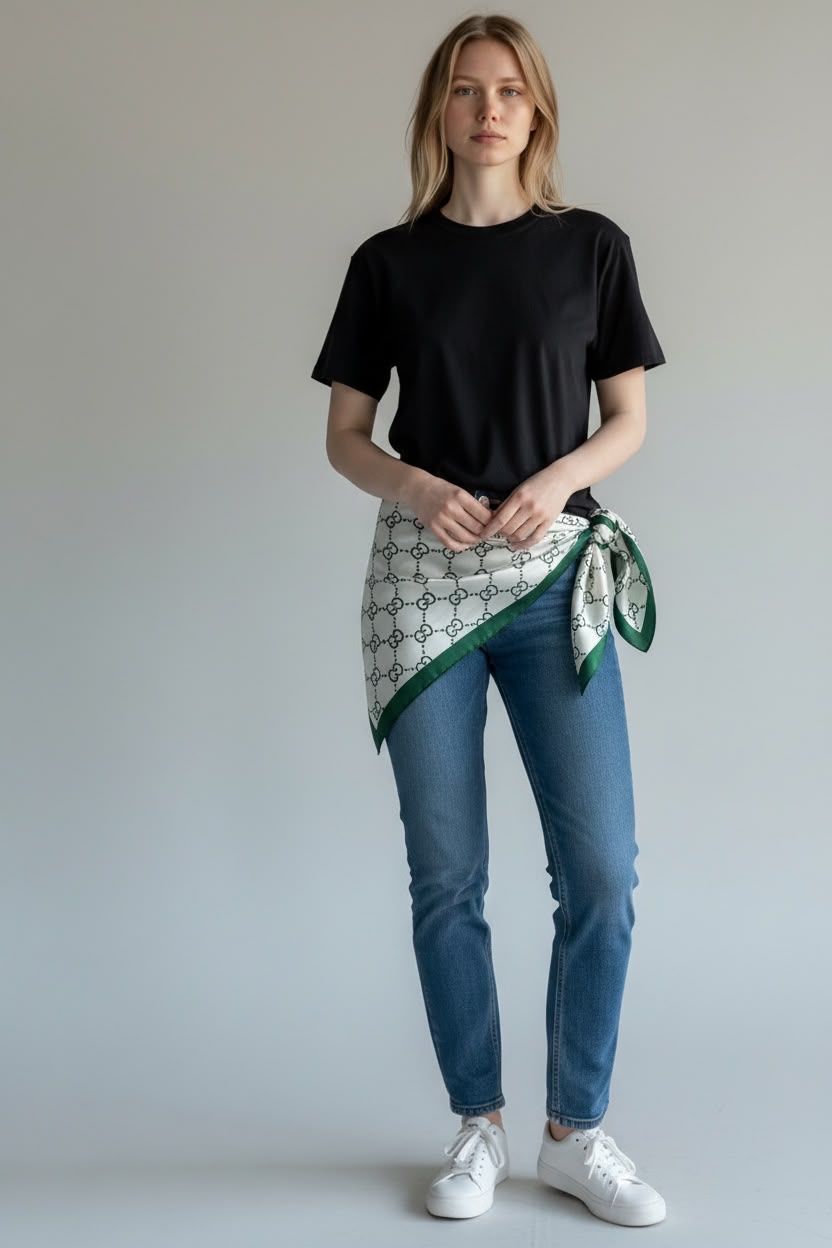 Emerald Monogram Square Scarf